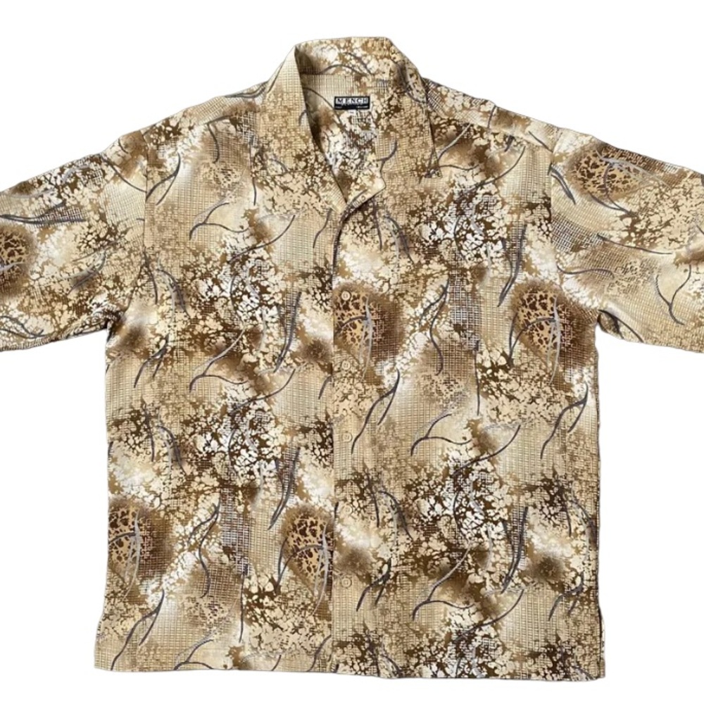 Mench Platinum Shirt Geometric Button Up  Short Sleeve Men’s 3XL Brown Beige Tan